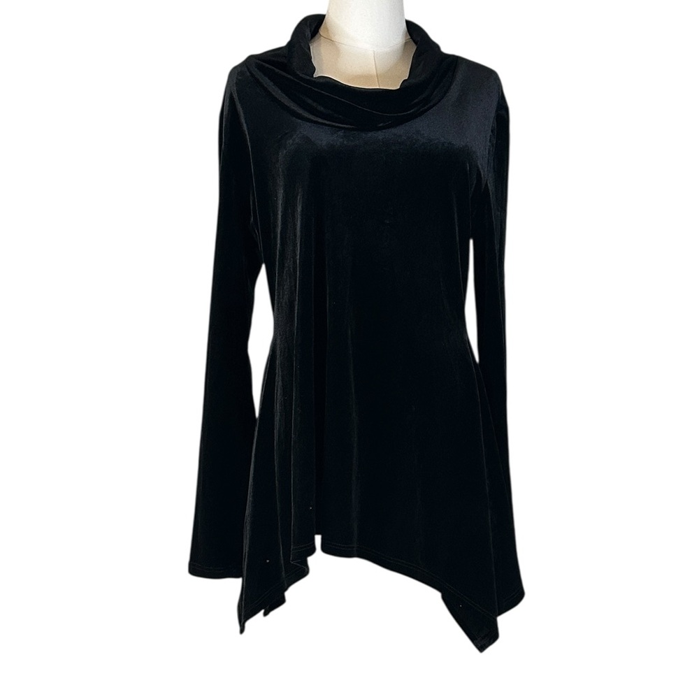 Boston Proper Black Velvet Asymmetrical Tunic Dress Size L - Picture 2 of 12